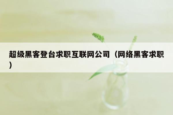 超级黑客登台求职互联网公司（网络黑客求职）