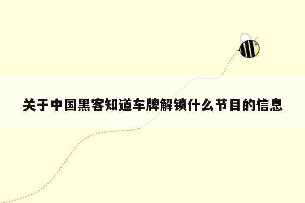 关于中国黑客知道车牌解锁什么节目的信息