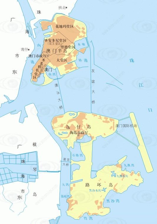 香港与澳门的行政区划图：面积很小，可是分别了许多的区