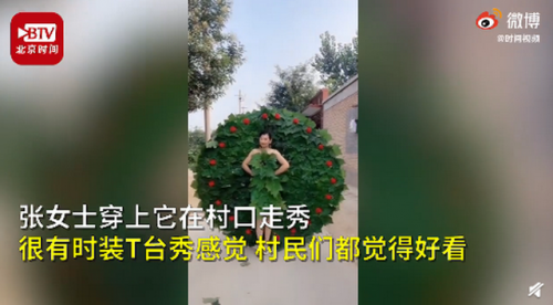 婆婆用树叶做衣服给儿媳村头走秀 图片详情曝光网友都慕了