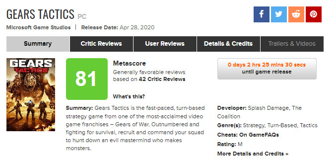 《战争机器：战略版》媒体评分解禁 IGN给出8分