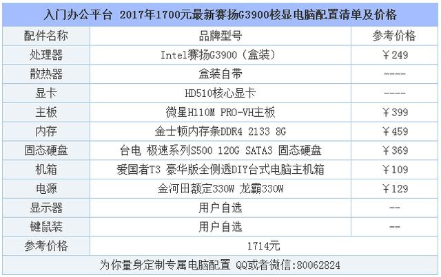 办公用什么配置好？intel双核G3900核显台式电脑配置推荐