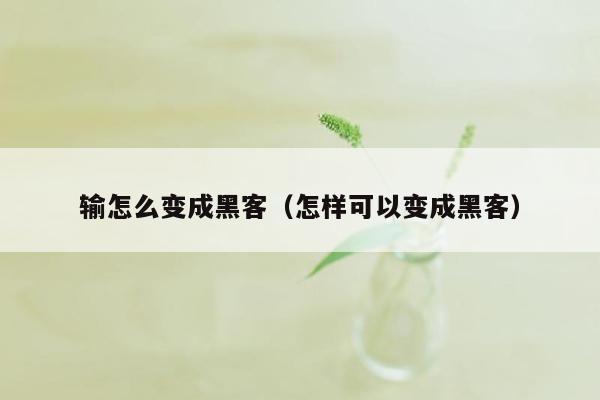 输怎么变成黑客（怎样可以变成黑客）