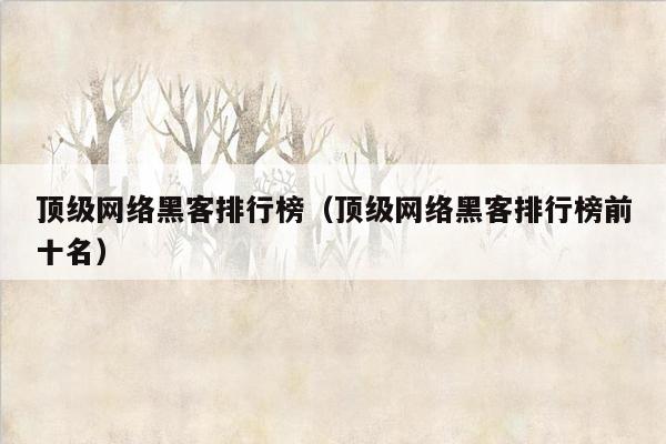 顶级网络黑客排行榜（顶级网络黑客排行榜前十名）