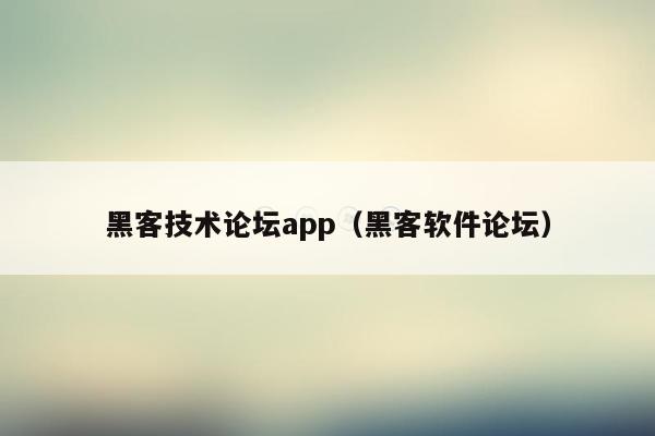 黑客技术论坛app（黑客软件论坛）