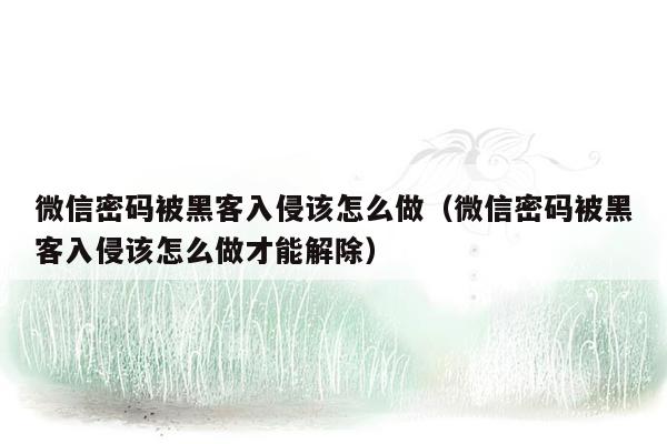 微信密码被黑客入侵该怎么做（微信密码被黑客入侵该怎么做才能解除）