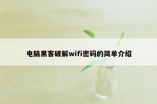 电脑黑客破解wifi密码的简单介绍