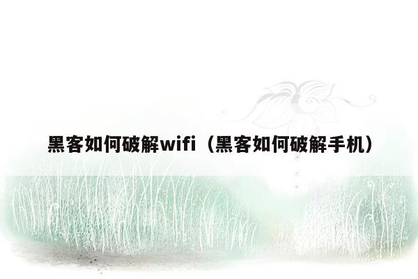 黑客如何破解wifi（黑客如何破解手机）