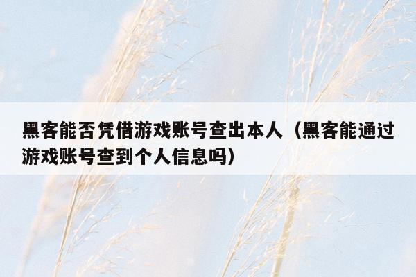 黑客能否凭借游戏账号查出本人（黑客能通过游戏账号查到个人信息吗）