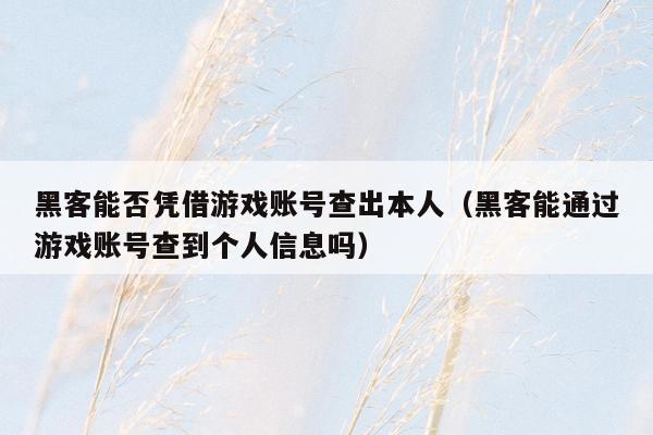 黑客能否凭借游戏账号查出本人（黑客能通过游戏账号查到个人信息吗）