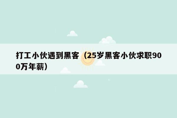 打工小伙遇到黑客（25岁黑客小伙求职900万年薪）