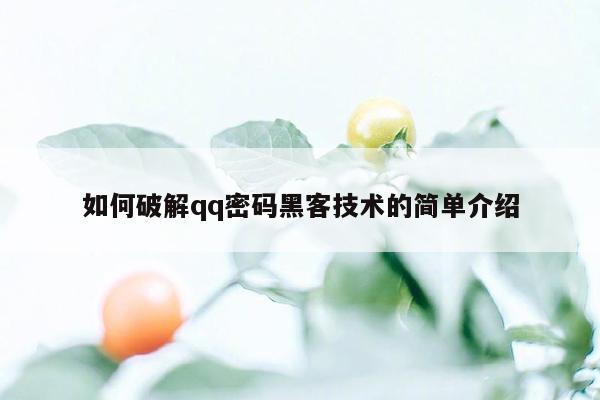 如何破解qq密码黑客技术的简单介绍