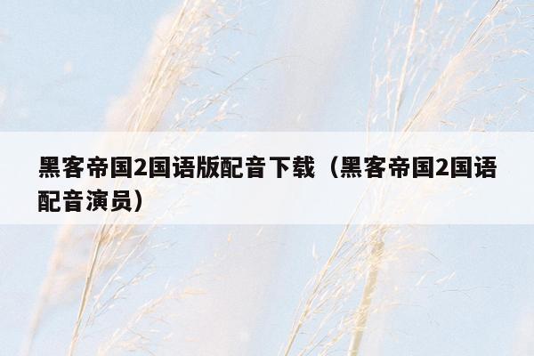 黑客帝国2国语版配音下载（黑客帝国2国语配音演员）
